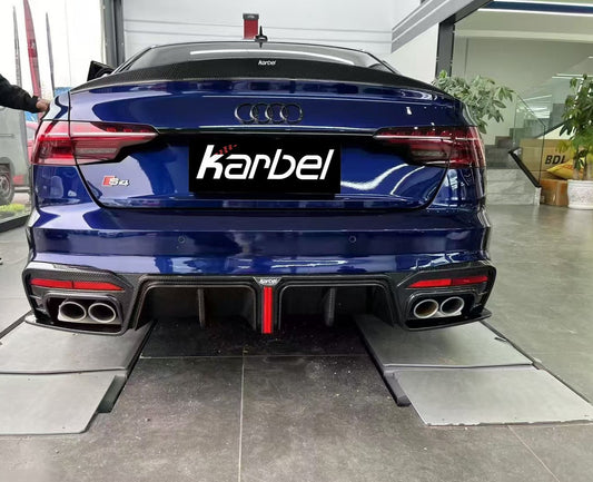 Audi S4 B9.5 2020 2021 2022 2023 2024 with Aftermarket Parts - V3 Rear Diffuser & Canards Pre-preg Carbon Fiber from Karbel Carbon