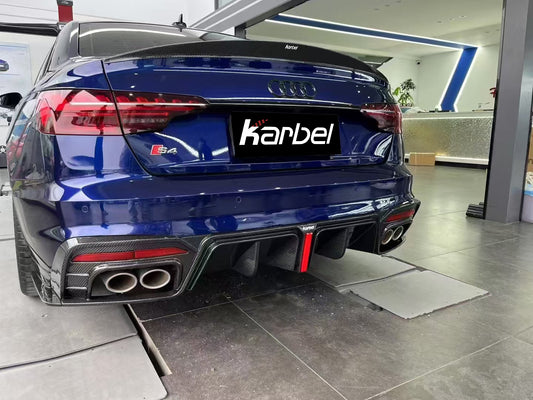 Audi S4 B9.5 2020 2021 2022 2023 2024 with Aftermarket Parts - V3 Rear Diffuser & Canards Pre-preg Carbon Fiber from Karbel Carbon