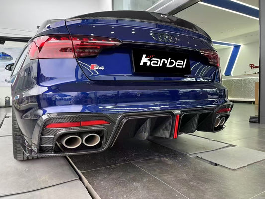 Audi S4 B9.5 2020 2021 2022 2023 2024 with Aftermarket Parts - V3 Rear Diffuser & Canards Pre-preg Carbon Fiber from Karbel Carbon