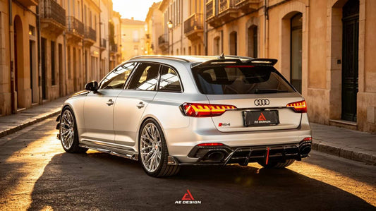 Audi RS5 B9.5 2020 2021 2022 2023 2024 2025 with Aftermarket Parts - ART V2 Style Side Skirts Dry Pre-preg Carbon Fiber from ArmorExtend