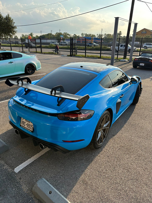 Porsche 718 / 981 Cayman GT4 GT4RS with Aftermarket Parts - GT4RS Style Rear Wing (Aluminum Bracket Included) Pre-preg Carbon Fiber from Aero Republic