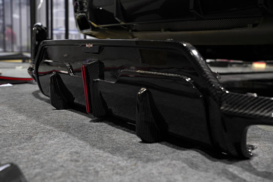 BMW 3 Series 330i (with M-package bumper, does not fit base model) M340i G20 G21 LCI 2023 2024 with Aftermarket Parts - Rear Diffuser Pre-preg Carbon Fiber from BCTXE Tuning