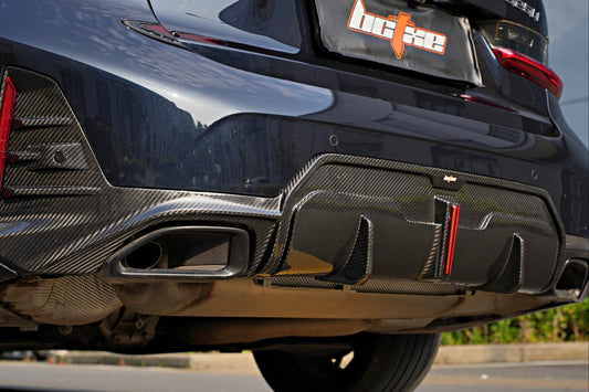 BMW 3 Series 330i (with M-package bumper, does not fit base model) M340i G20 G21 LCI 2023 2024 with Aftermarket Parts - Rear Diffuser Pre-preg Carbon Fiber from BCTXE Tuning