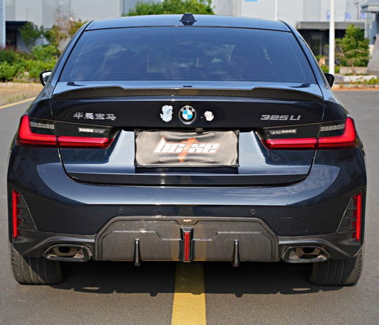 BMW 3 Series 330i (with M-package bumper, does not fit base model) M340i G20 G21 LCI 2023 2024 with Aftermarket Parts - Rear Diffuser Pre-preg Carbon Fiber from BCTXE Tuning