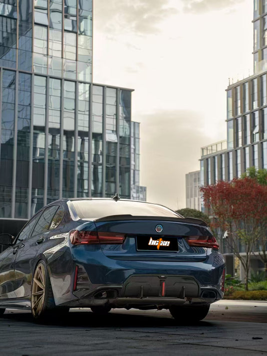 BMW 3 Series 330i (with M-package bumper, does not fit base model) M340i G20 G21 LCI 2023 2024 with Aftermarket Parts - Rear Diffuser Pre-preg Carbon Fiber from BCTXE Tuning