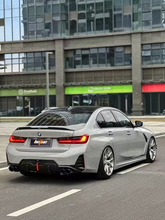 BMW 3 Series 330i (with M-package bumper, does not fit base model) M340i G20 G21 LCI 2023 2024 with Aftermarket Parts - Rear Diffuser Pre-preg Carbon Fiber from BCTXE Tuning