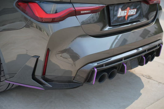BMW M4 G82 G83 2021 2022 2023 2024 with Aftermarket Parts - V2 Style Rear Diffuser & Canards Pre-preg Carbon Fiber from BCTXE Tuning
