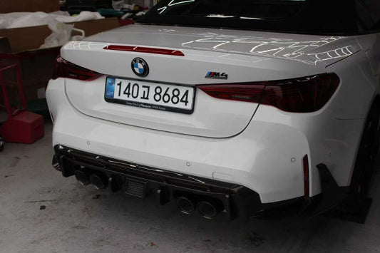 BMW M4 G82 G83 2021 2022 2023 2024 with Aftermarket Parts - V2 Style Rear Diffuser & Canards Pre-preg Carbon Fiber from BCTXE Tuning