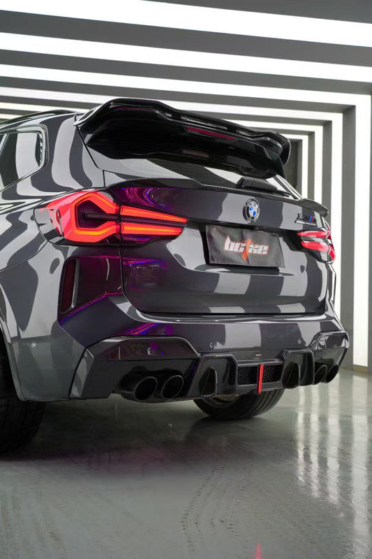 BMW X3M X3MC (F97) LCI 2022 2023 2024 with Aftermarket Parts - Rear Roof Spoiler Pre-preg Carbon Fiber from BCTXE Tuning