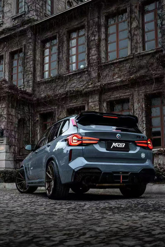BMW X3M X3MC (F97) LCI 2022 2023 2024 with Aftermarket Parts - Rear Roof Spoiler Pre-preg Carbon Fiber from BCTXE Tuning