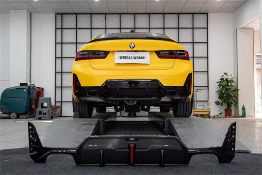 BMW 3 Series 330i (with M-package bumper, does not fit base model) M340i G20 G21 LCI 2023 2024 with Aftermarket Parts - Rear Diffuser Pre-preg Carbon Fiber from BCTXE Tuning