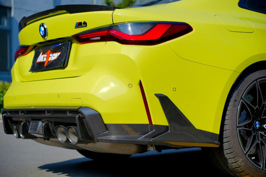 BMW M4 G82 G83 2021 2022 2023 2024 with Aftermarket Parts - V2 Style Rear Diffuser & Canards Pre-preg Carbon Fiber from BCTXE Tuning