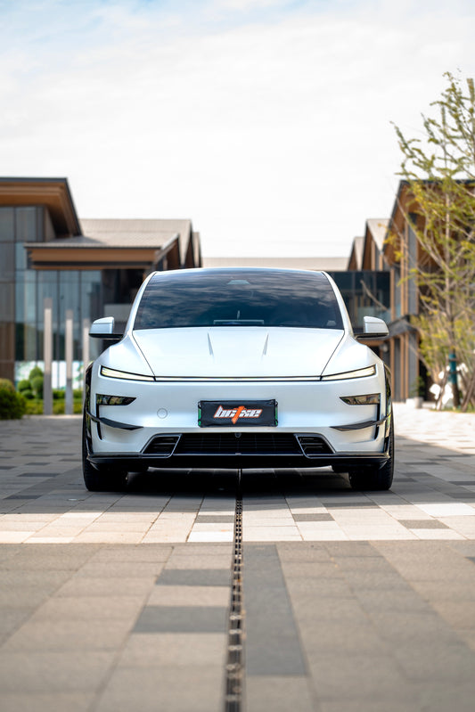 Tesla Model Y Juniper 2026-ON with Aftermarket Parts - Front Lip Dry Pre-preg Carbon Fiber from BCTXE Tuning