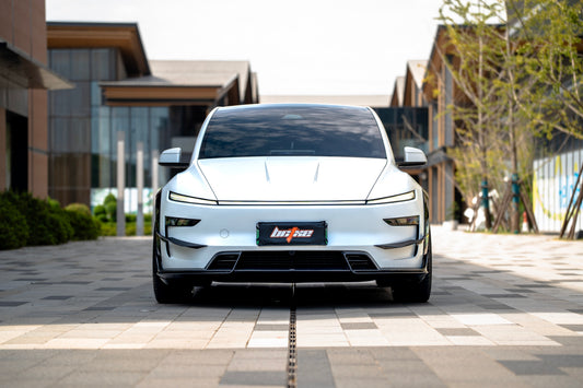 Tesla Model Y Juniper 2026-ON with Aftermarket Parts - Front Lip Dry Pre-preg Carbon Fiber from BCTXE Tuning