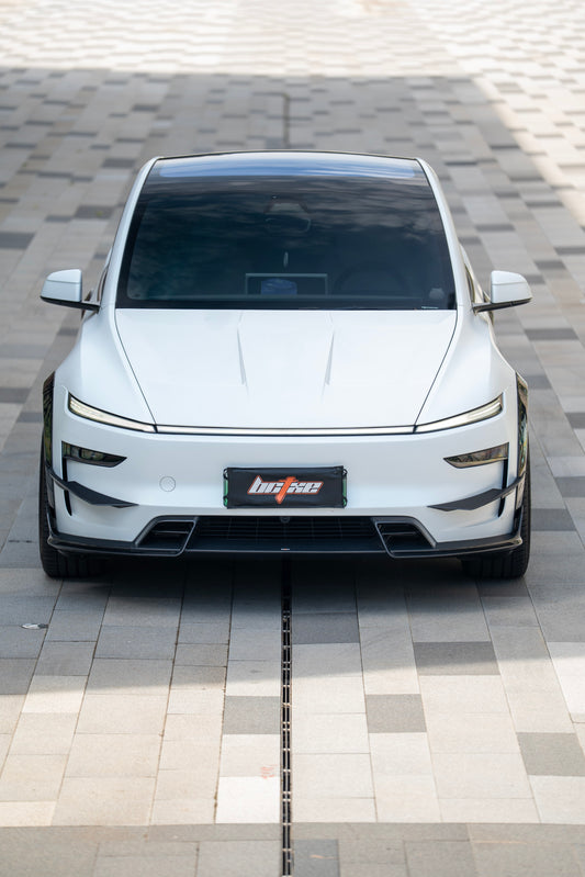 Tesla Model Y Juniper 2026-ON with Aftermarket Parts - Front Lip Dry Pre-preg Carbon Fiber from BCTXE Tuning