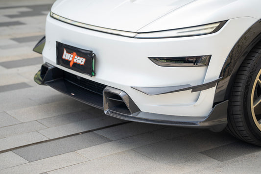 Tesla Model Y Juniper 2026-ON with Aftermarket Parts - Front Lip Dry Pre-preg Carbon Fiber from BCTXE Tuning