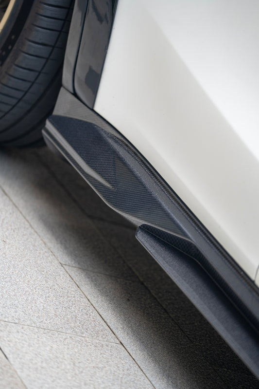 Tesla Model Y Juniper 2026-ON with Aftermarket Parts - Side Skirts Dry Pre-preg Carbon Fiber from BCTXE Tuning