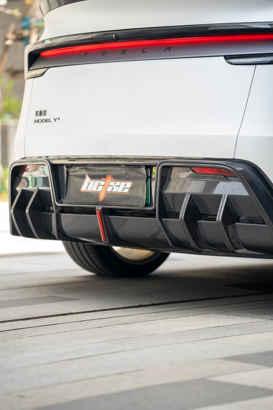 Tesla Model Y Juniper 2026-ON with Aftermarket Parts - Rear Diffuser Dry Pre-preg Carbon Fiber from BCTXE Tuning