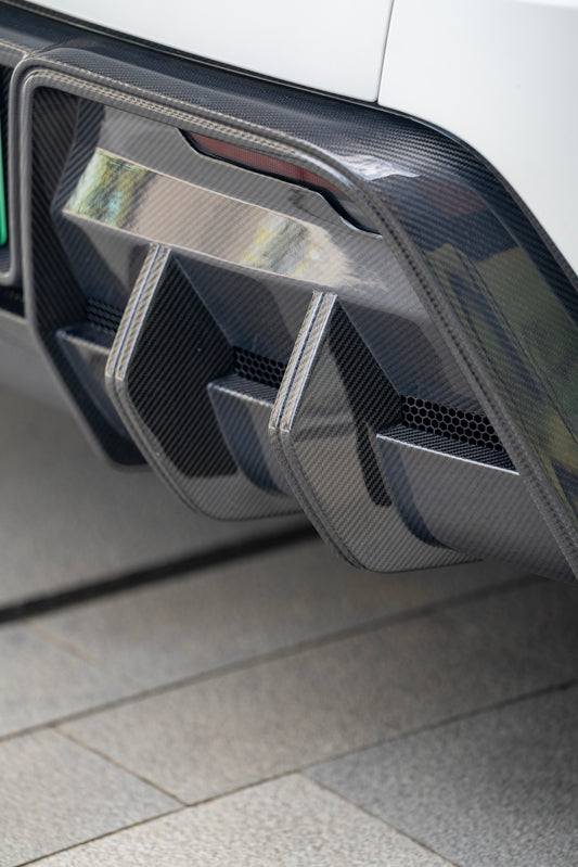 Tesla Model Y Juniper 2026-ON with Aftermarket Parts - Rear Diffuser Dry Pre-preg Carbon Fiber from BCTXE Tuning