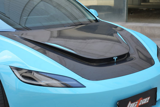 Tesla Model 3 Highland / Performance 2024-ON with Aftermarket Parts - Hood Bonnet Carbon Fiber from BCTXE Tuning