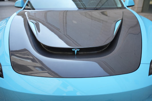 Tesla Model 3 Highland / Performance 2024-ON with Aftermarket Parts - Hood Bonnet Carbon Fiber from BCTXE Tuning