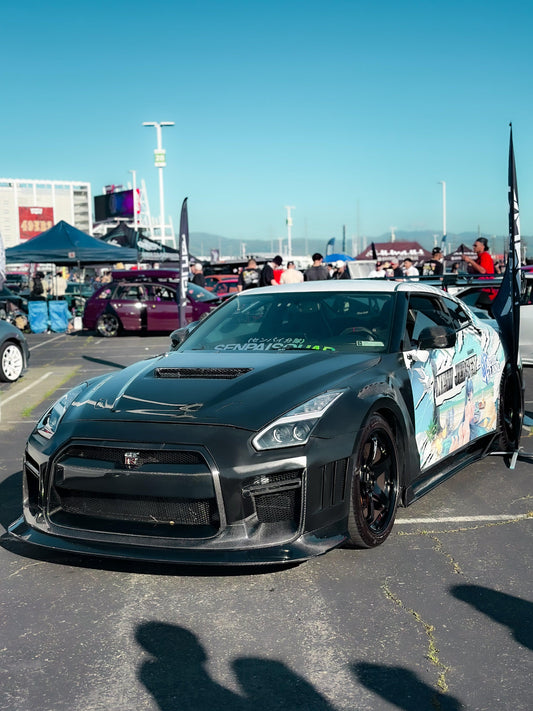 Nissan GTR Nismo Black Edition Track Edition Premium Base CBA DBA 2008 2009 2010 2011 2012 2013 2014 2015 2016 (for installation on 2017 2018 2019 2020 2021 2022 2023 2024 vehicles, 2008 2009 2010 2011 2012 2013 2014 2015 2016 hood is recommended) with Aftermarket Parts - "Godzilla" Narrow Body Front Bumper & Front Lip Carbon Fiber / FRP from Robot Craftsman