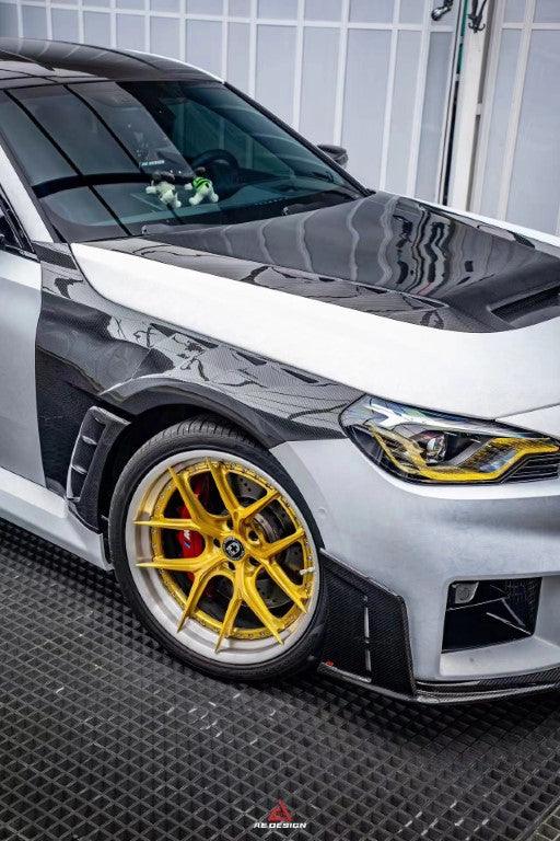 BMW M2 & M2C G87 2023 2024 with Aftermarket Parts - AE V2 Style Front Fenders Carbon Fiber from ArmorExtend