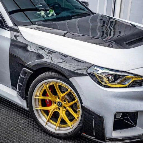 BMW M2 & M2C G87 2023-ON with Aftermarket Parts - AE V2 Style Carbon Fiber Front Fenders from ArmorExtend