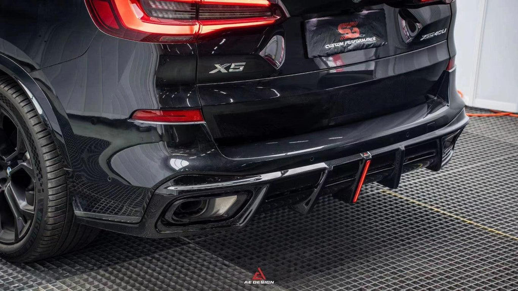 BMW X5 G05 M50i X/S Drive 40i (with M-Package) (Fits Both Pre-LCI & LCI) 2019-ON with Aftermarket Parts - AE Style Carbon Fiber Rear Diffuser & Canards from ArmorExtend