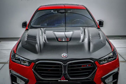 BMW X5 M60i M50i xDrive50e x/sDrive40i G05 (Fits Both Pre-LCI & LCI) & X5M X5MC F95 (Fits Both Pre-LCI & LCI) & X6 M60I xDrive40i G06 (Fits Pre-LCI & LCI) & X6M X6MC F96 (Fits Pre-LCI & LCI) 2020-ON with Aftermarket Parts - ART Vented Transparent Glass V2 Style Hood Dry Pre-preg Carbon Fiber from ArmorExtend