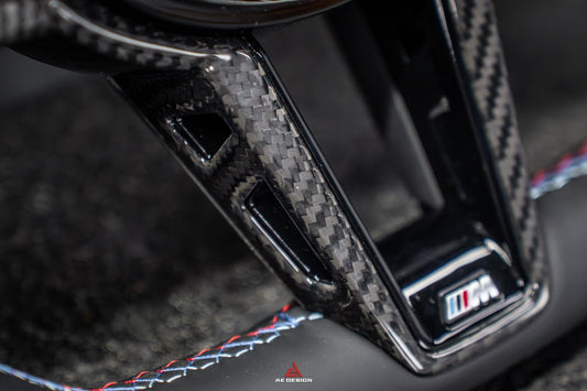 BMW M3 G80 G81 2021 2022 2023 2024 & M4 G82 G83 2021 2022 2023 2024 with Aftermarket Parts - AE Style Steering Wheel Carbon Fiber & Black Leather from ArmorExtend