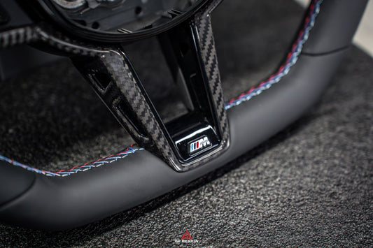 BMW M3 G80 G81 2021 2022 2023 2024 & M4 G82 G83 2021 2022 2023 2024 with Aftermarket Parts - AE Style Steering Wheel Carbon Fiber & Black Leather from ArmorExtend