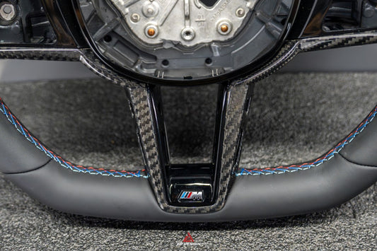 BMW M3 G80 G81 2021 2022 2023 2024 & M4 G82 G83 2021 2022 2023 2024 with Aftermarket Parts - AE Style Steering Wheel Carbon Fiber & Black Leather from ArmorExtend