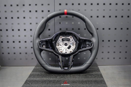 BMW M3 G80 G81 2021 2022 2023 2024 & M4 G82 G83 2021 2022 2023 2024 with Aftermarket Parts - AE Style Steering Wheel Carbon Fiber & Black Leather from ArmorExtend