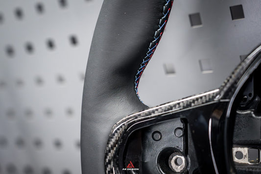 BMW M3 G80 G81 2021 2022 2023 2024 & M4 G82 G83 2021 2022 2023 2024 with Aftermarket Parts - AE Style Steering Wheel Carbon Fiber & Black Leather from ArmorExtend