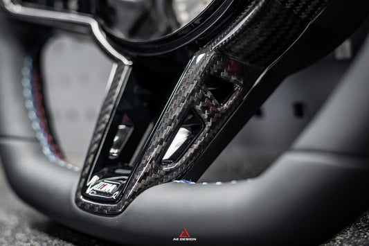BMW M3 G80 G81 2021 2022 2023 2024 & M4 G82 G83 2021 2022 2023 2024 with Aftermarket Parts - AE Style Steering Wheel Carbon Fiber & Black Leather from ArmorExtend