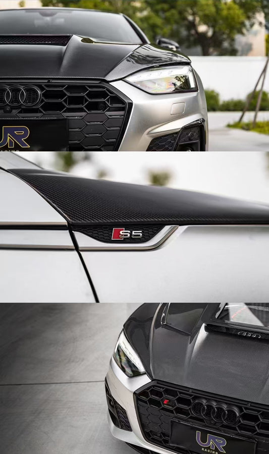 Audi RS5 S5 A5 B9 B9.5 2017-ON with Aftermarket Parts - V2 Tempered Glass Transparent Hood Bonnet Carbon Fiber / FRP from CMST Tuning