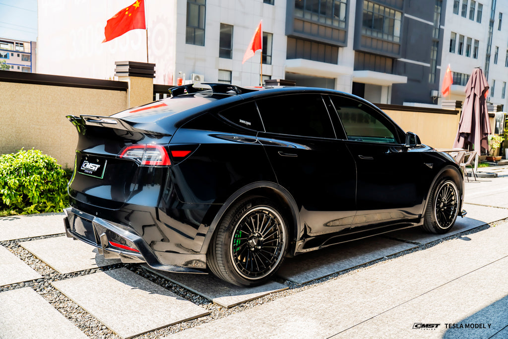 Tesla Model Y Performance AWD Long Range RWD Standard 2020 2021 2022 2023 2024 with Aftermarket Parts - Roof Spoiler FRP / Carbon Fiber from CMST Tuning
