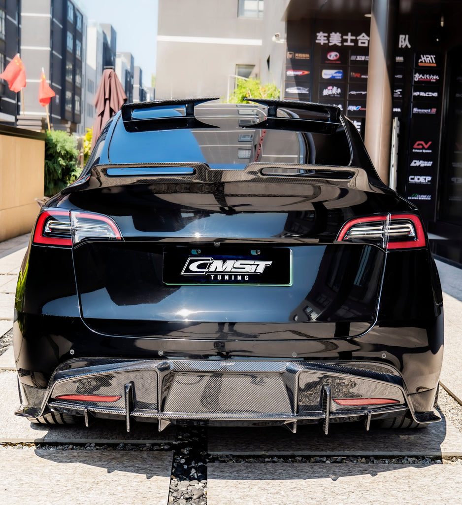 Tesla Model Y Performance AWD Long Range RWD Standard 2020 2021 2022 2023 2024 with Aftermarket Parts - Rear Diffuser FRP / Carbon Fiber from CMST Tuning
