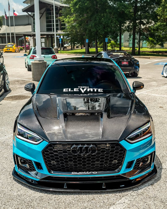 Audi RS5 S5 A5 B9 B9.5 2017-ON with Aftermarket Parts - V2 Tempered Glass Transparent Hood Bonnet Carbon Fiber / FRP from CMST Tuning