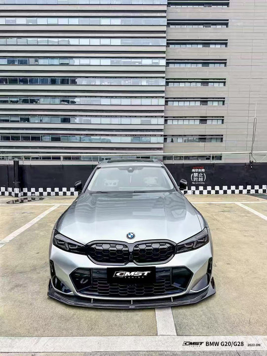 BMW 3 Series 330i M340i G20 G21 LCI 2023 2024 (fitment for 330i requires M-Sport package bumper) with Aftermarket Parts - Front Lip Pre-preg Carbon Fiber / FRP from CMST Tuning