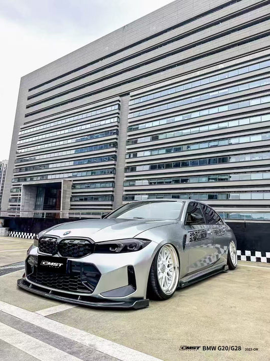 BMW 3 Series 330i M340i G20 G21 LCI 2023 2024 (fitment for 330i requires M-Sport package bumper) with Aftermarket Parts - Front Lip Pre-preg Carbon Fiber / FRP from CMST Tuning