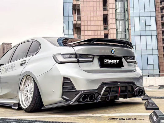 BMW 3 Series 330i M340i G20 G21 LCI 2023 2024 (fitment for 330i requires M-Sport package bumper) with Aftermarket Parts - Rear Diffuser Pre-preg Carbon Fiber / FRP from CMST Tuning