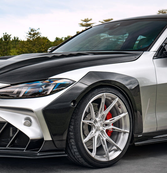 BMW 4 Series M440 430 G22 G23 2020-ON with Aftermarket Parts - HORIZON Front Fender Flares Wheel Arches Dry Pre-preg Carbon Fiber / FRP from CMST Tuning