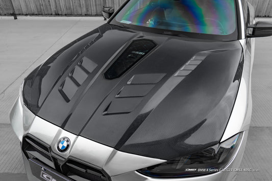 BMW 4 Series M440 430 G22 G23 2020-ON & 4 Series M440 430 G26 2020-ON with Aftermarket Parts - HORIZON V4 Tempered Glass Clearview Hood Carbon Fiber / FRP from CMST Tuning