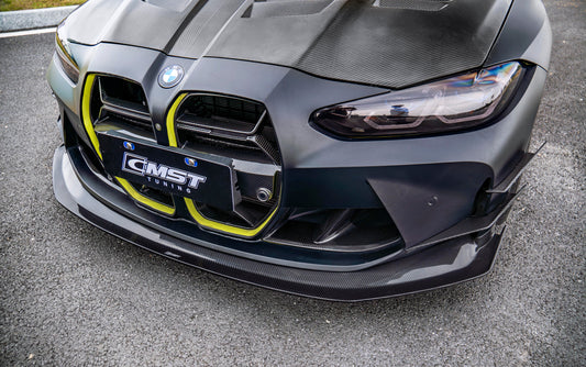 BMW M3CS M3C M3 G80 G81 2021-ON & M4CS M4C M4 G82 G83 2021-ON with CMST Tuning's Aftermarket Parts - Front Lip V3 Style Dry Pre-preg Carbon Fiber / FRP. A complete transformation of style and performance.