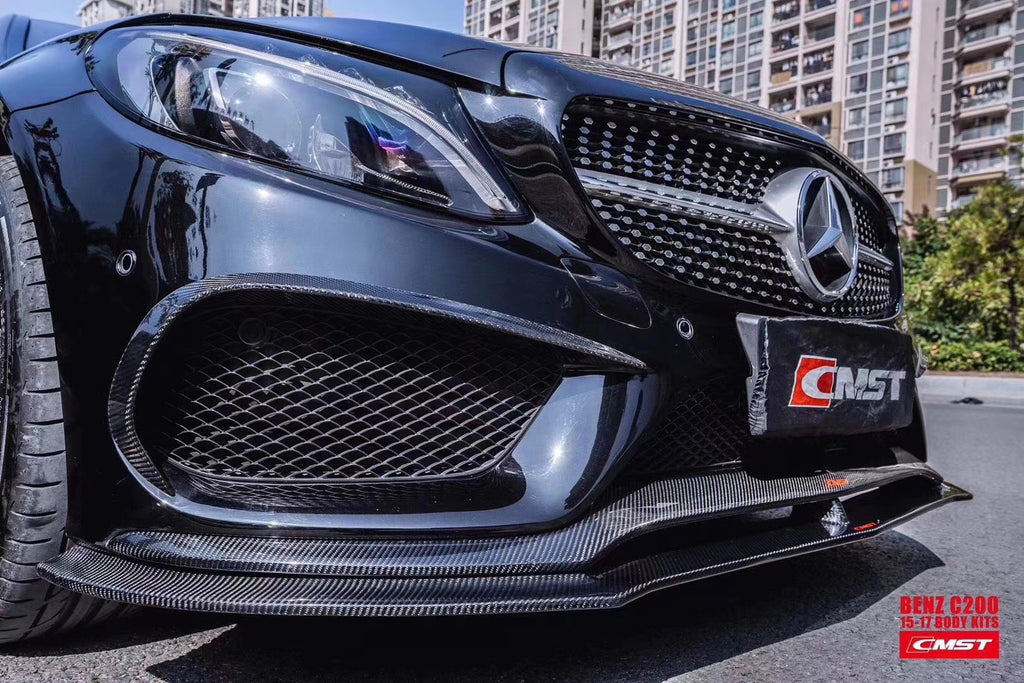 Mercedes Benz C-Class C43 AMG C450 C300 W205 2015-2018 (C300 requires sports package front bumper) with Aftermarket Parts - Upper Valences Carbon Fiber/FRP from CMST Tuning