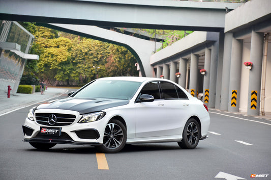 Mercedes Benz C-Class C43 AMG C450 C300 W205 2015-2018 (C300 requires sports package front bumper) with Aftermarket Parts - Front Lip Splitter Carbon Fiber / FRP from CMST Tuning
