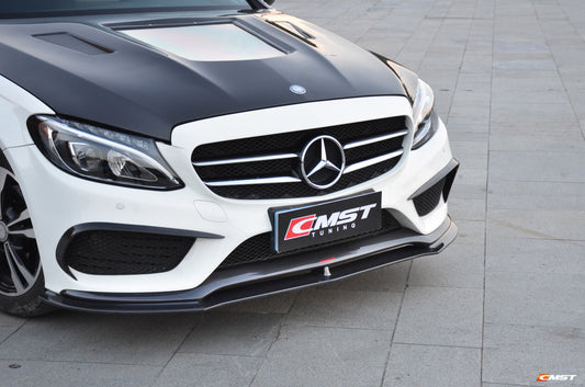 Mercedes Benz C-Class C43 AMG C450 C300 W205 2015-2018 (C300 requires sports package front bumper) with Aftermarket Parts - Front Lip Splitter Carbon Fiber / FRP from CMST Tuning
