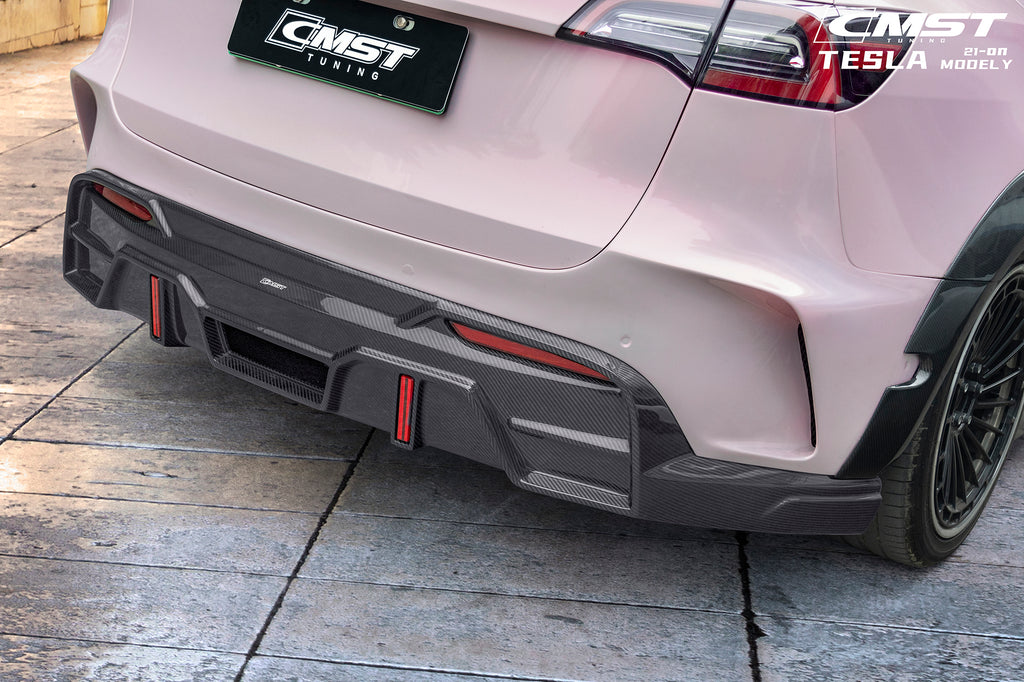 Upgrade Your Tesla Model Y Performance AWD Long Range RWD Standard 2020-ON with Aftermarket Parts - Rear Bumper Carbon Fiber / FRP from CMST Tuning